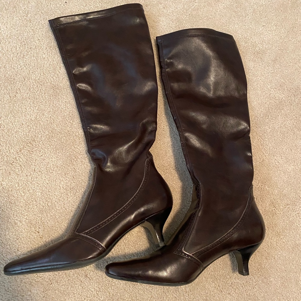Brown mid calf boots